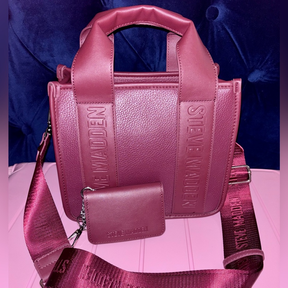 NWT! STEVE MADDEN Burgundy Satchel Bag and Wallet Set - Picture 1 of 7